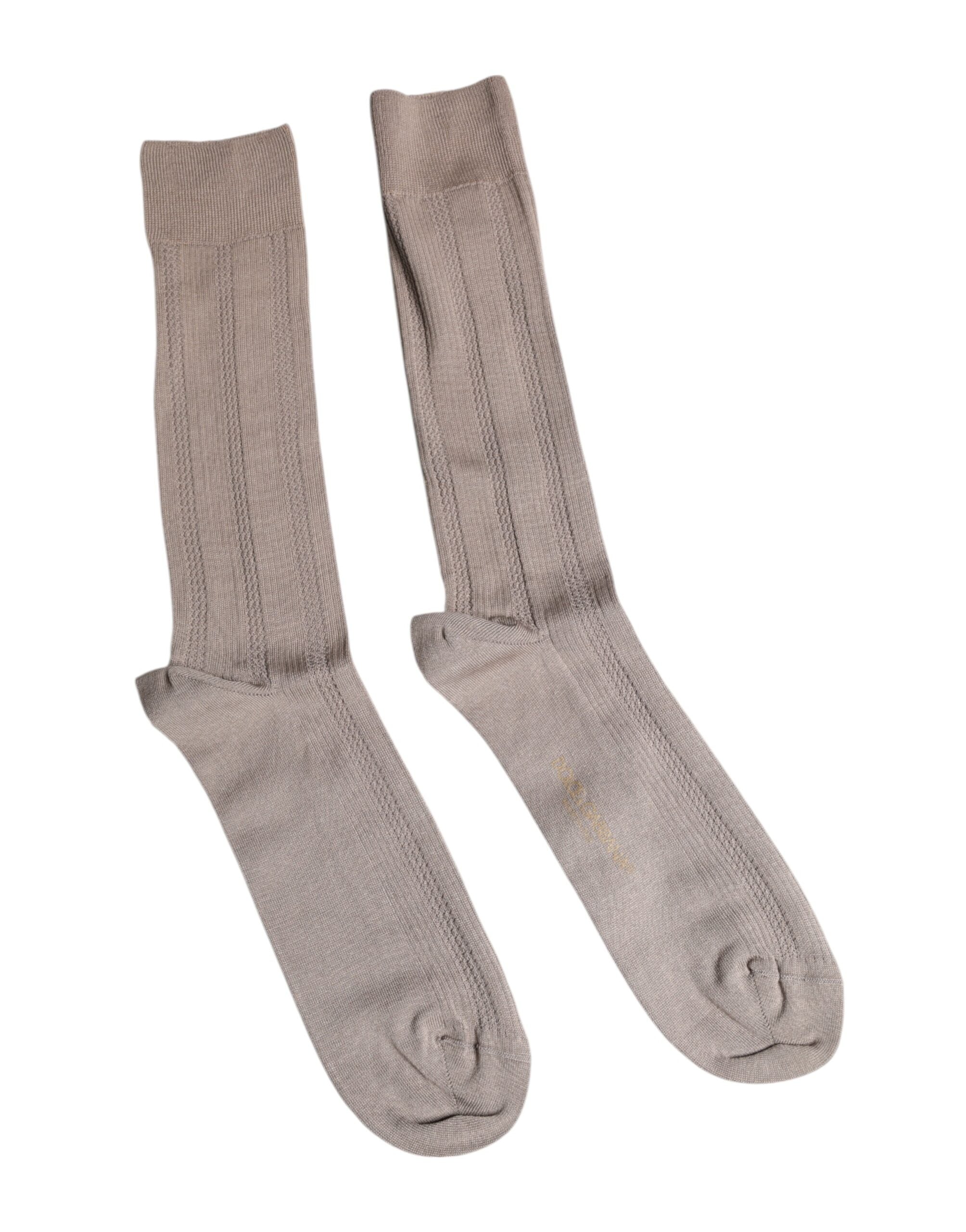 Dolce & Gabbana Dolce & Gabbana Brown Cotton Stretch Logo Over Calf  Socks