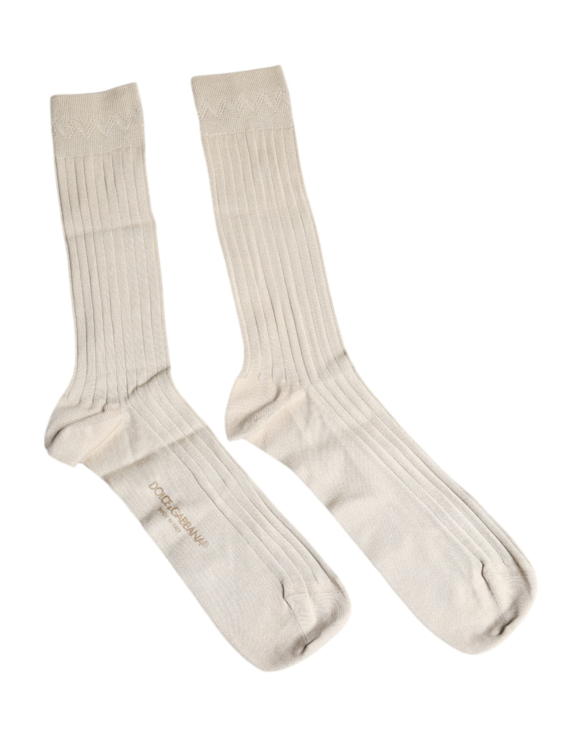 Dolce & Gabbana Dolce & Gabbana Beige Cotton Stretch Logo Mid Calf  Socks