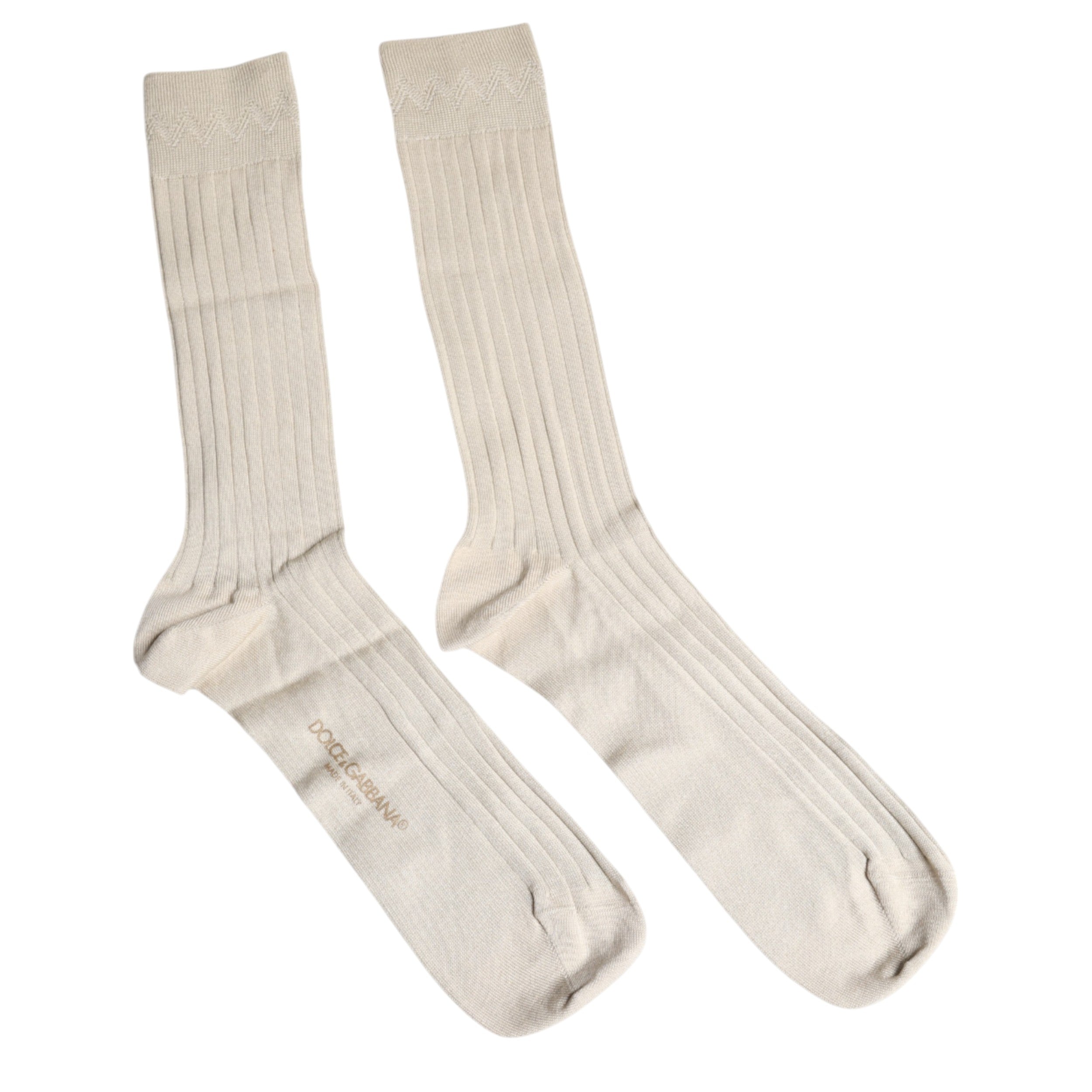 Dolce & Gabbana Dolce & Gabbana Beige Cotton Stretch Logo Mid Calf  Socks
