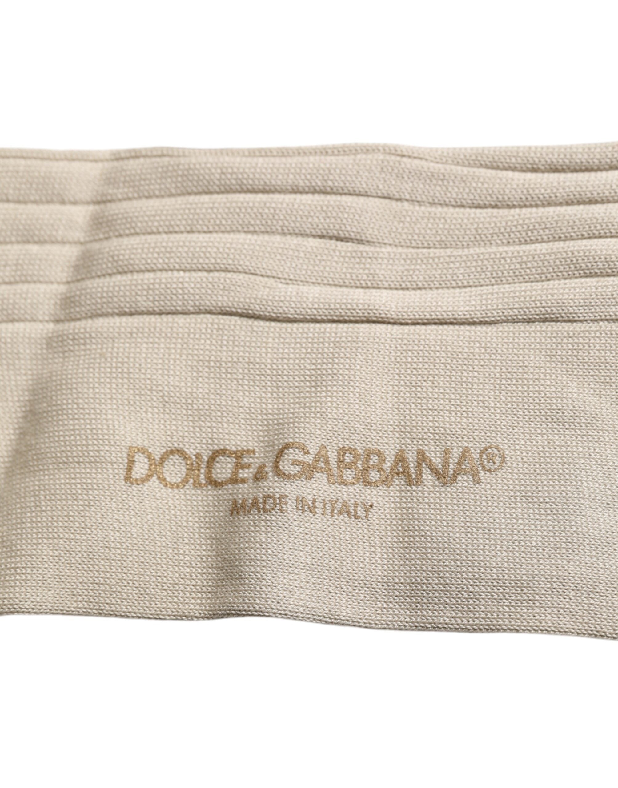 Dolce & Gabbana Dolce & Gabbana Beige Cotton Stretch Logo Mid Calf  Socks