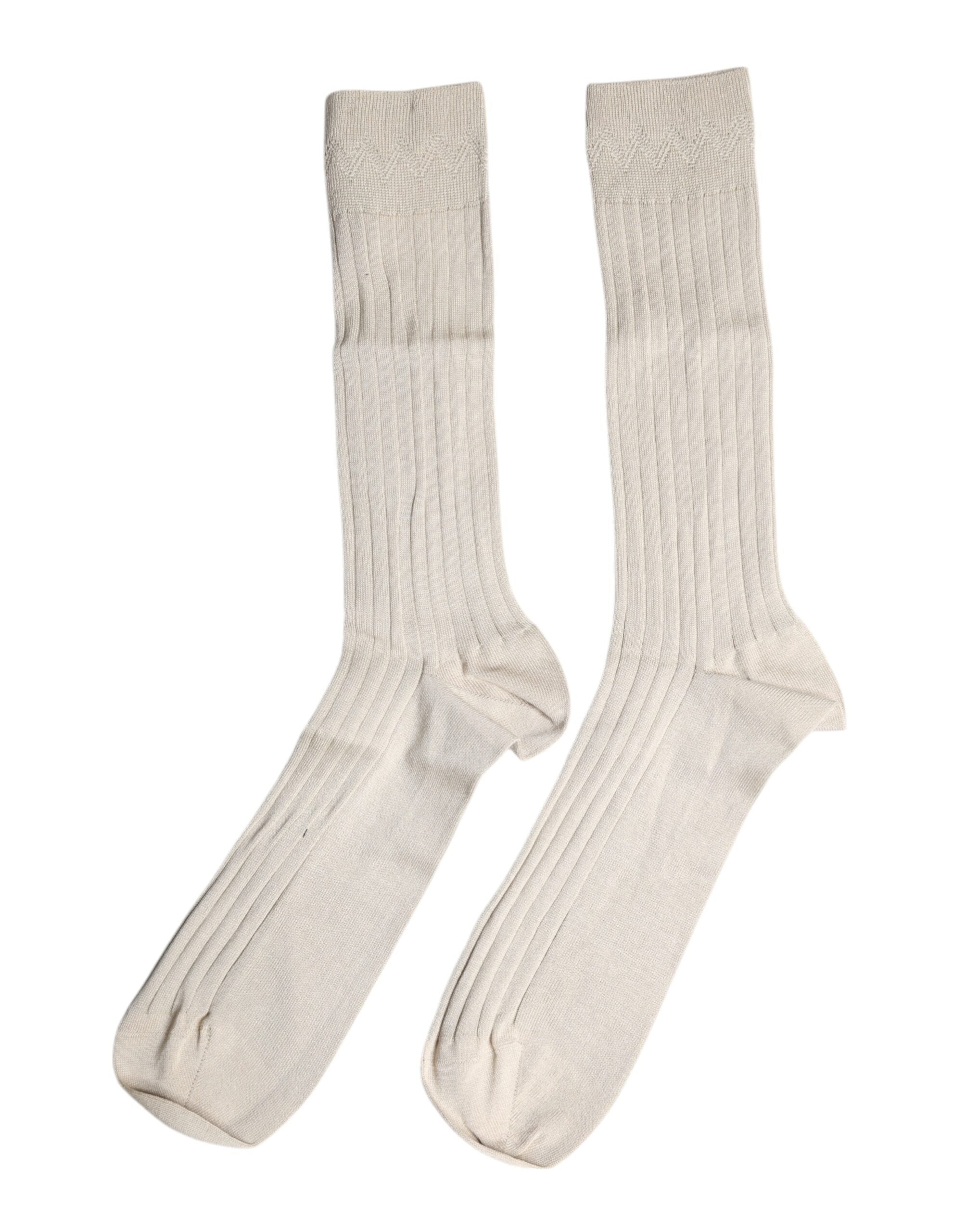 Dolce & Gabbana Dolce & Gabbana Beige Cotton Stretch Logo Mid Calf  Socks