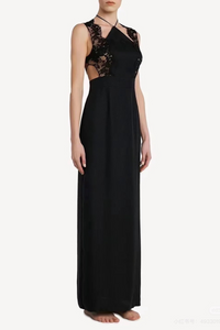La Perla Halterneck Nightgown In Black Silk With Leavers Lace