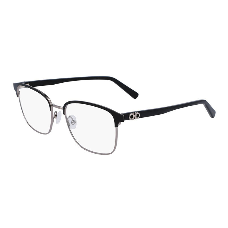 Salvatore Ferragamo Eyeglasses Square Full Rim, Ruthenium/Black Frame and Clear Demo Lens Lens SF2225038