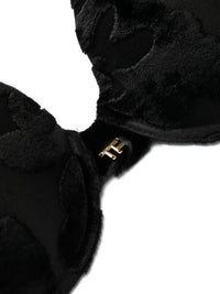 Tom Ford Velvet-Effect Embossed TF Logo Balconette Bra