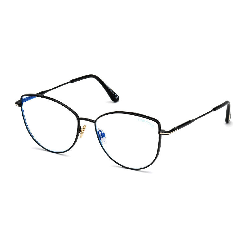 Tom Ford Eyeglasses Cat Eye Full Rim, Shiny Black Frame and Clear Blue Light Block Lens TF5667-B001