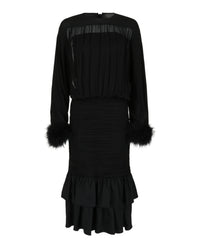 Valentino Valentino Womens Ruched Georgette Midi Dress with Feather Cuffs