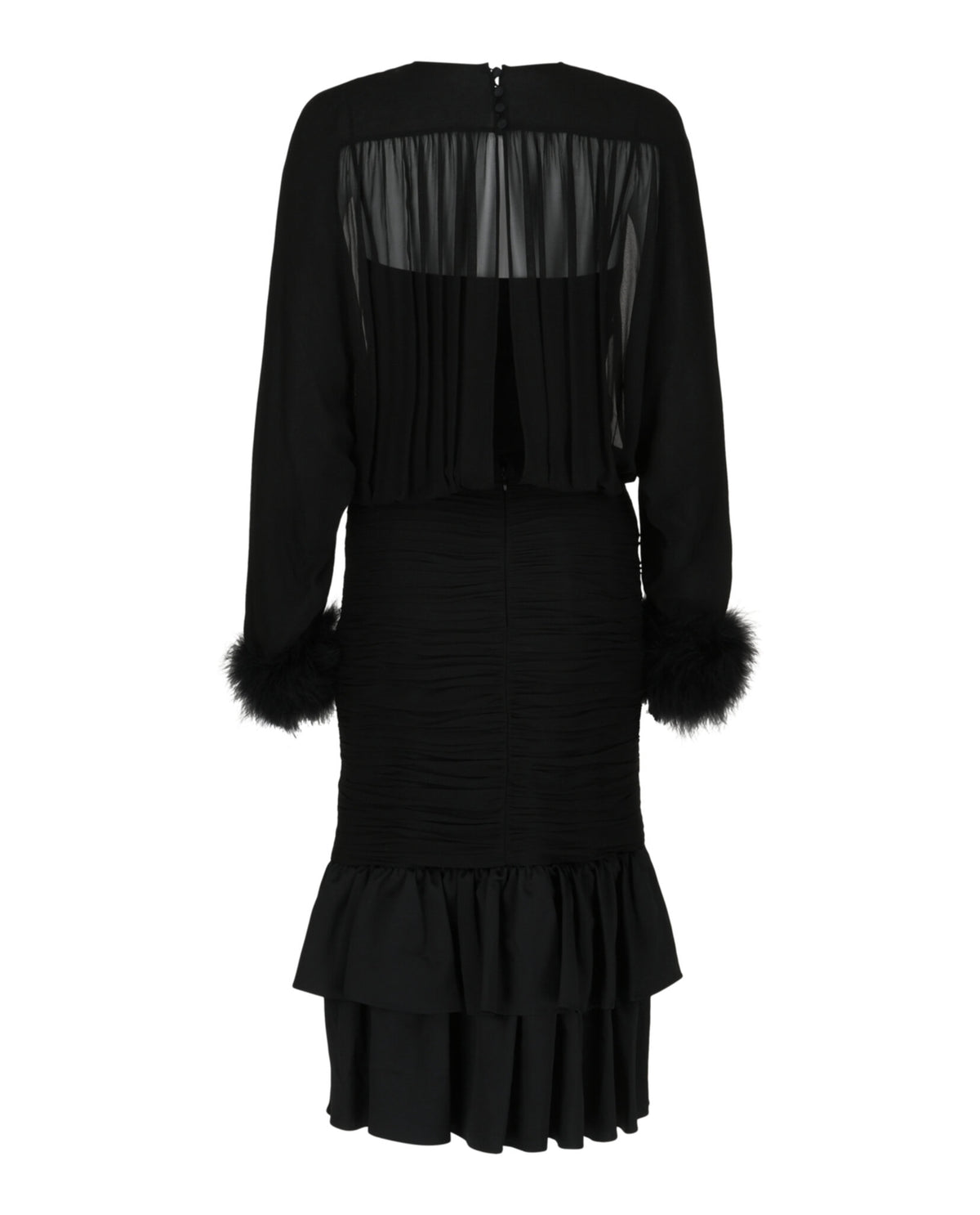 Valentino Valentino Womens Ruched Georgette Midi Dress with Feather Cuffs
