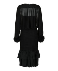 Valentino Valentino Womens Ruched Georgette Midi Dress with Feather Cuffs
