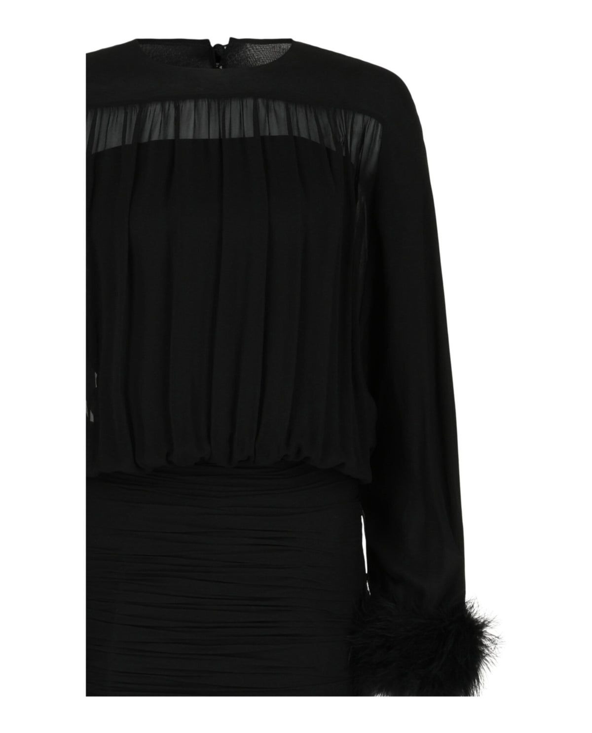 Valentino Valentino Womens Ruched Georgette Midi Dress with Feather Cuffs