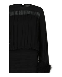 Valentino Valentino Womens Ruched Georgette Midi Dress with Feather Cuffs