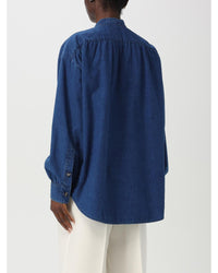 Valentino Denim Shirt Ruffled Front Long Sleeves Women Blue Shirts & Tops