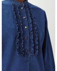 Valentino Denim Shirt Ruffled Front Long Sleeves Women Blue Shirts & Tops