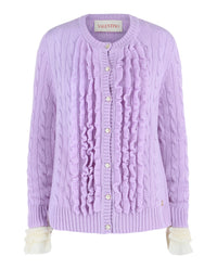 Valentino Womens Ruffled Cable-Knit Wool Cardigan