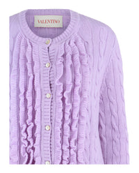 Valentino Womens Ruffled Cable-Knit Wool Cardigan