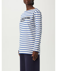 Valentino Striped Long Sleeve Boat Neck Top Women Ivory T-Shirts