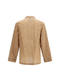 Dolce & Gabbana Men Vanity Shirt-Style Robe In Froissé Striped Fabric