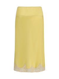 Saint Laurent Women Satin Midi Skirt With Lace Inserts