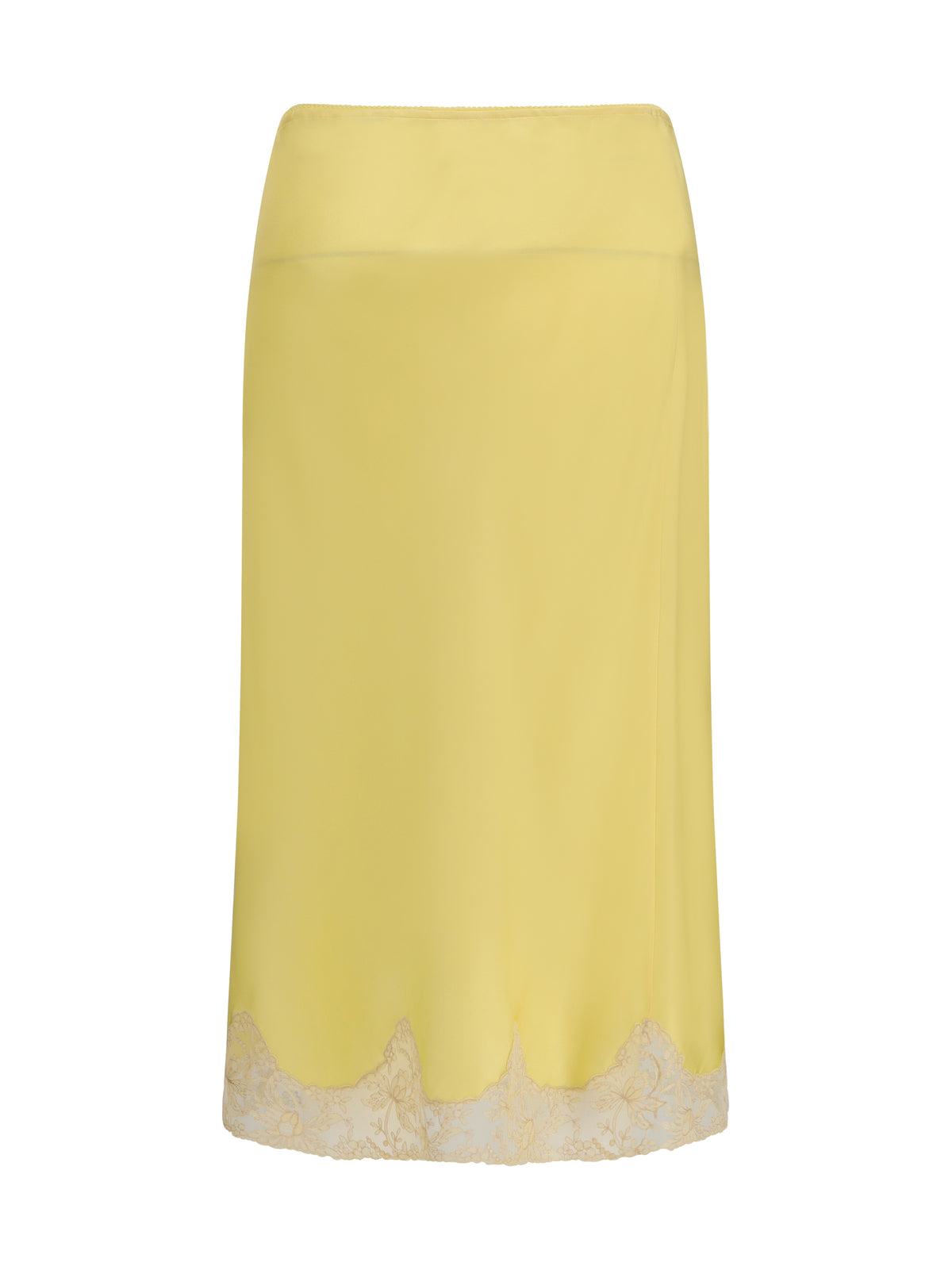 Saint Laurent Women Satin Midi Skirt With Lace Inserts