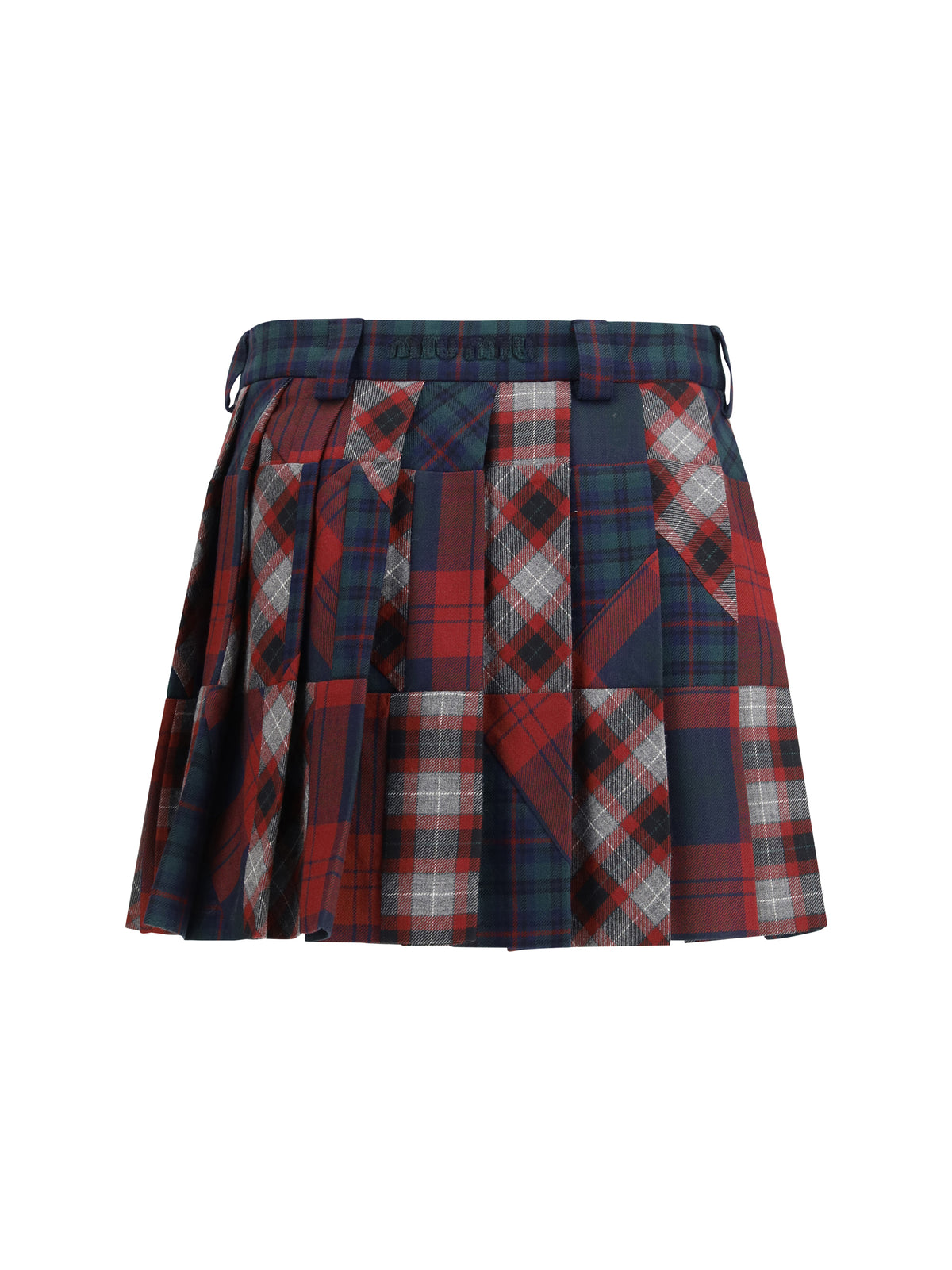 Miu Miu Women Pleated Patchwork Tartan Mini Skirt
