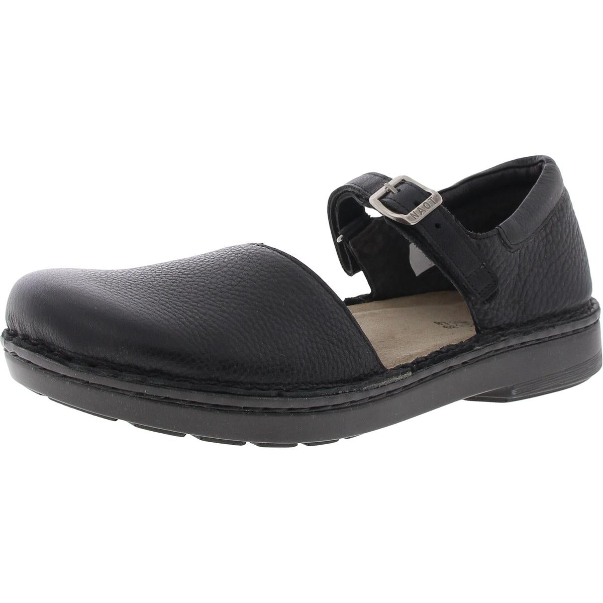 Womens Buckle Leather Mary Janes 39 Medium Black