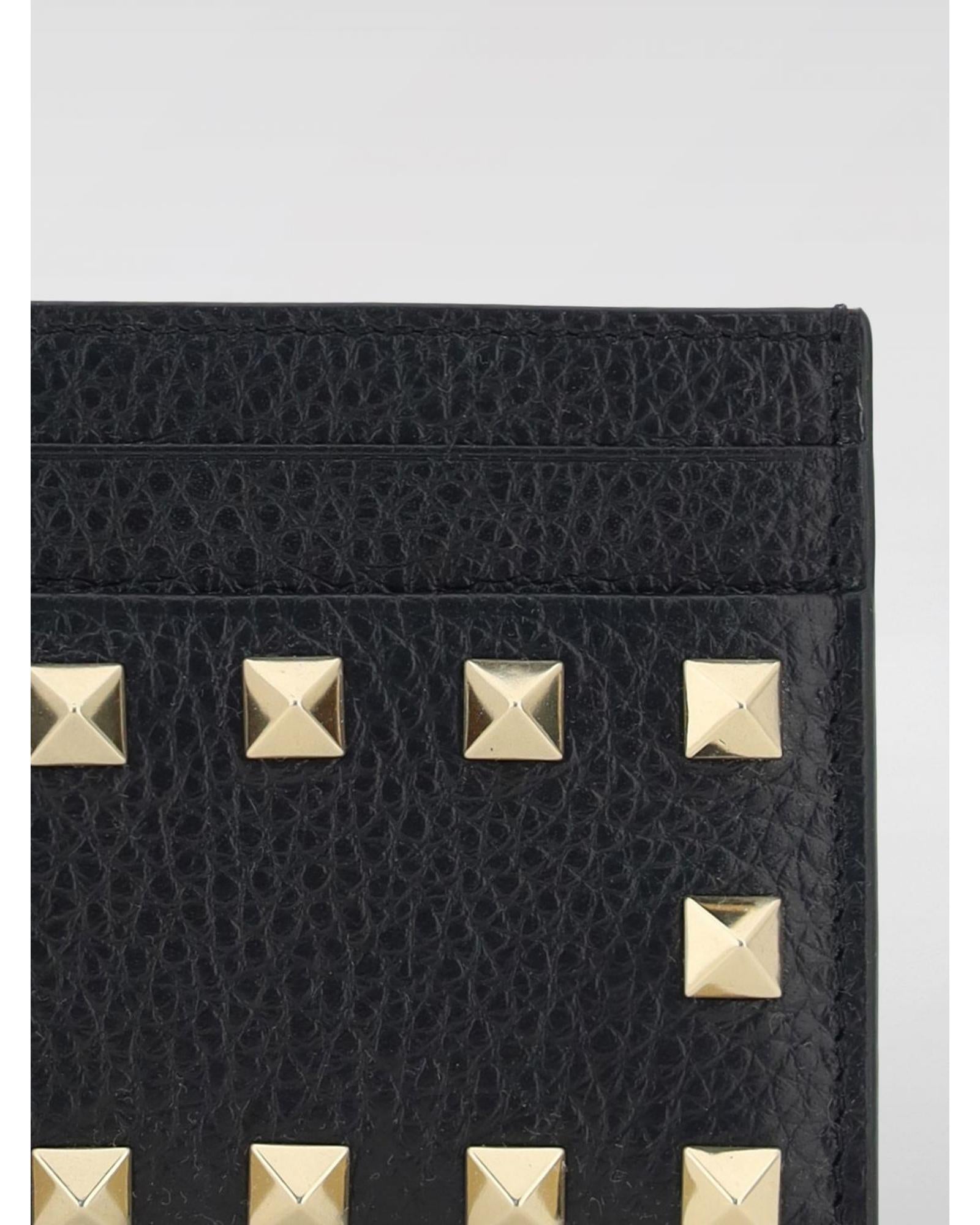 Valentino Garavani Rockstud Card Holder Leather Wallet Women Black