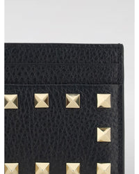 Valentino Garavani Rockstud Card Holder Leather Wallet Women Black