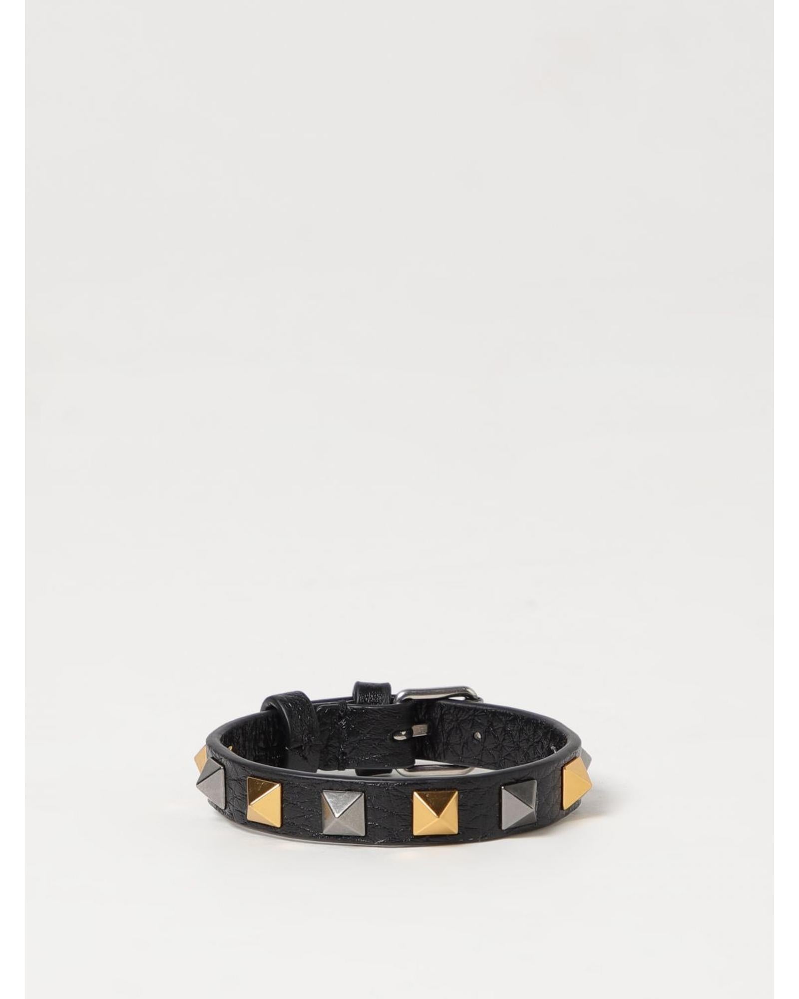 Valentino Garavani Rockstud Leather Bracelet Men Black Jewelry