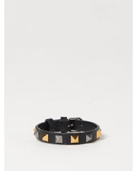 Valentino Garavani Rockstud Leather Bracelet Men Black Jewelry