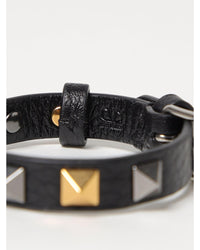 Valentino Garavani Rockstud Leather Bracelet Men Black Jewelry