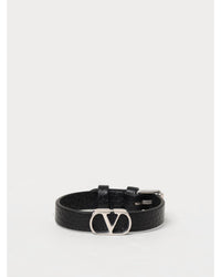 Valentino Garavani VLOGO Leather Bracelet Men Black Jewelry
