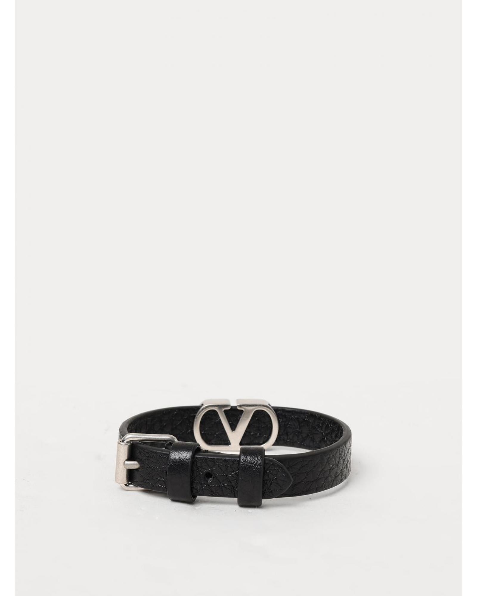 Valentino Garavani VLOGO Leather Bracelet Men Black Jewelry