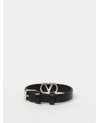 Valentino Garavani VLOGO Leather Bracelet Men Black Jewelry