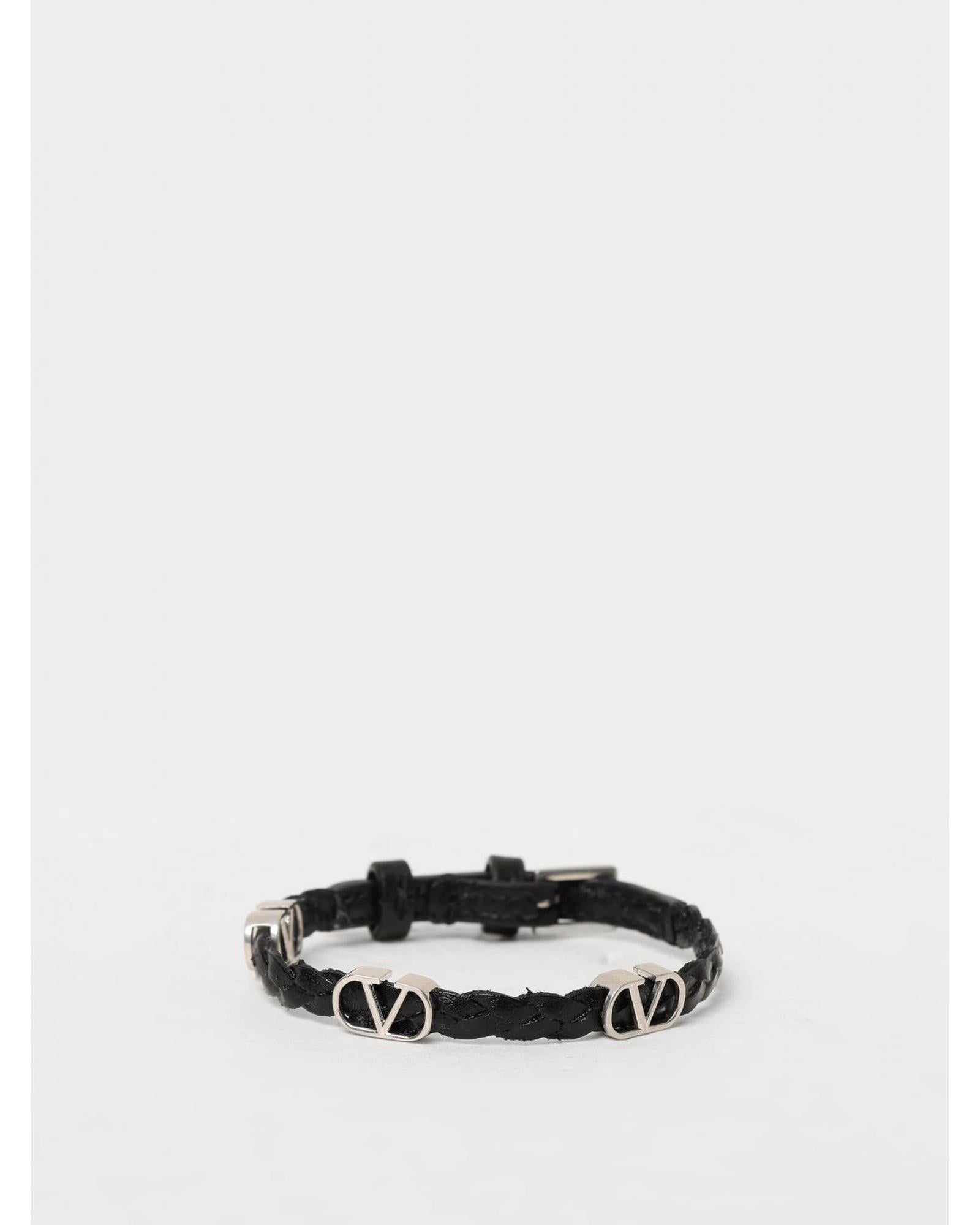 Valentino Garavani Leather Bracelet Men Black Jewelry