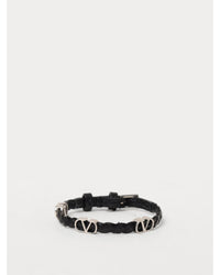 Valentino Garavani Leather Bracelet Men Black Jewelry