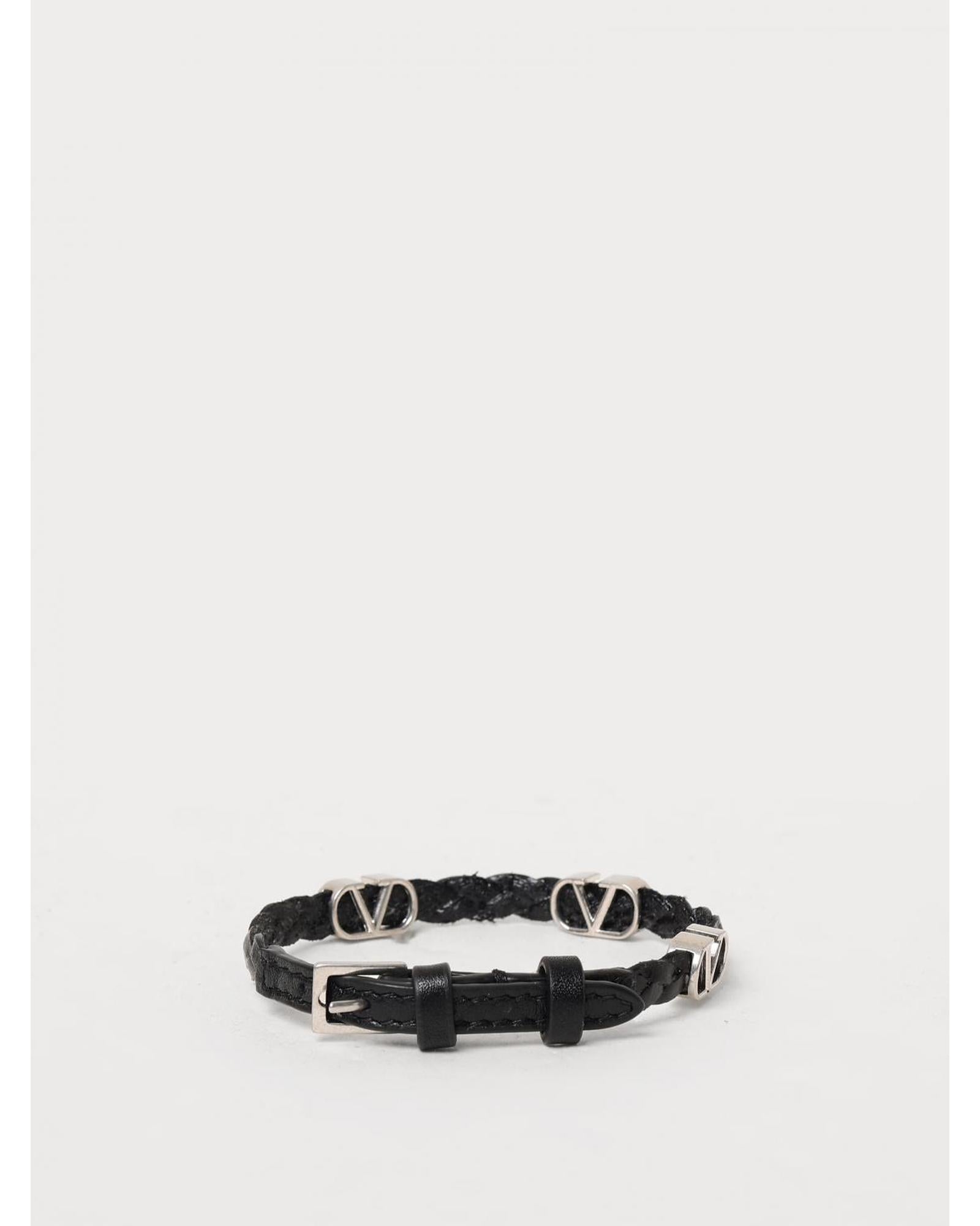 Valentino Garavani Leather Bracelet Men Black Jewelry