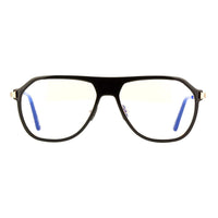 Tom Ford Tom Ford Eyeglasses Aviator Full Rim, Black/Gold Frame and Clear/Blue-Light Block Lenses Lens FT5943-B003