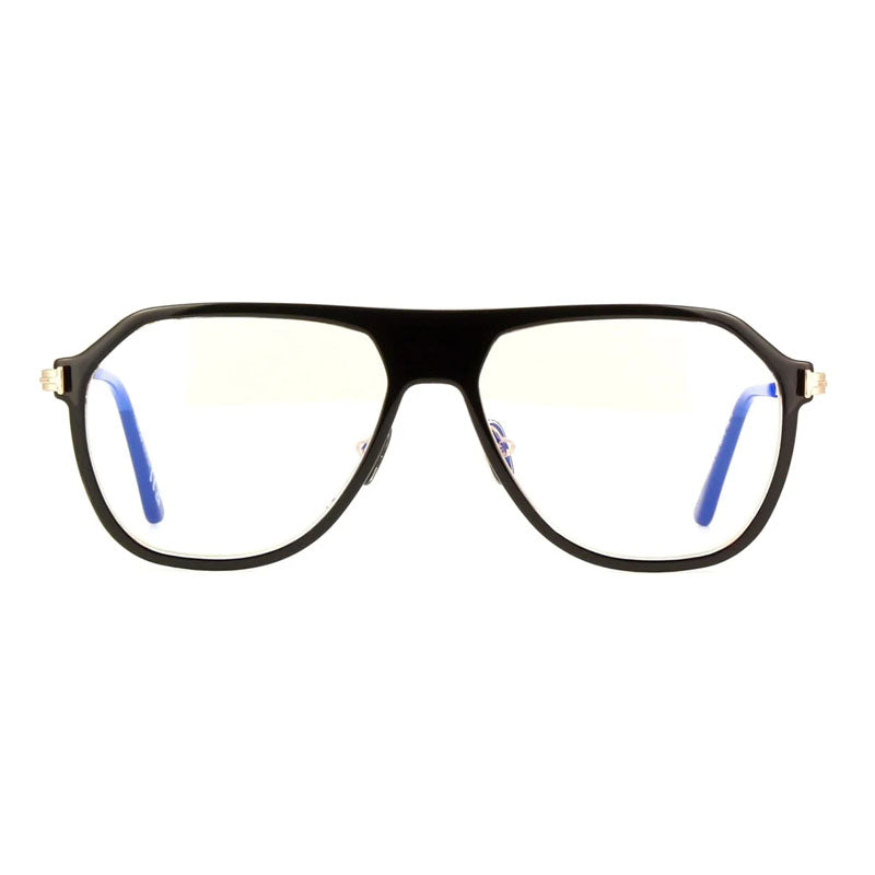 Tom Ford Tom Ford Eyeglasses Aviator Full Rim, Black/Gold Frame and Clear/Blue-Light Block Lenses Lens FT5943-B003