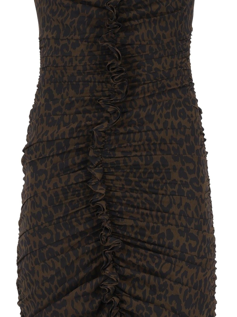 Rotate Women Ruched Leopard-Print Midi Dress