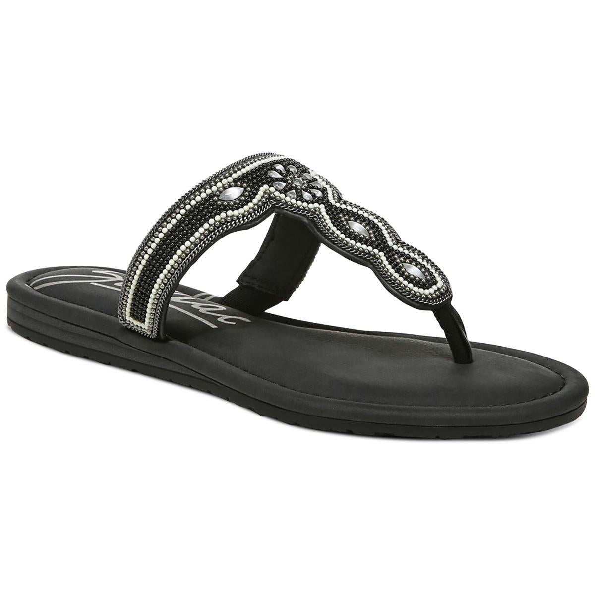 Yves Womens Faux Leather Flip-Flop T-Strap Sandals