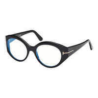 Tom Ford Tom Ford Eyeglasses Round Full Rim, Shiny Black Frame and Clear/Blue-Light Block Lenses Lens FT5950-B001
