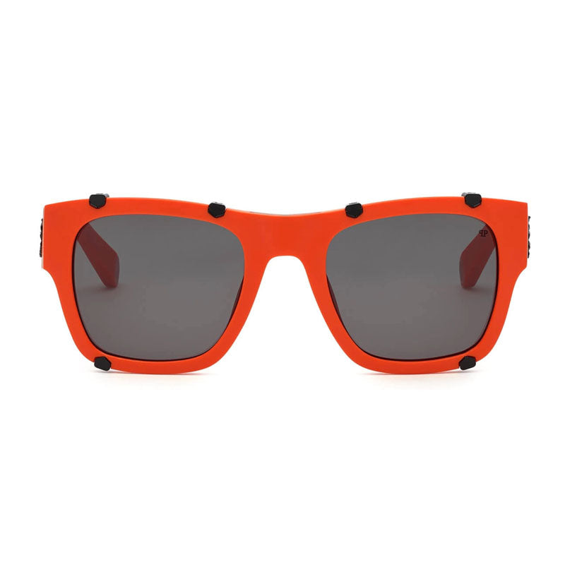 Philipp Plein Sunglasses Square Full Rim, Orange Frame and Grey Lens SPP042WV47F