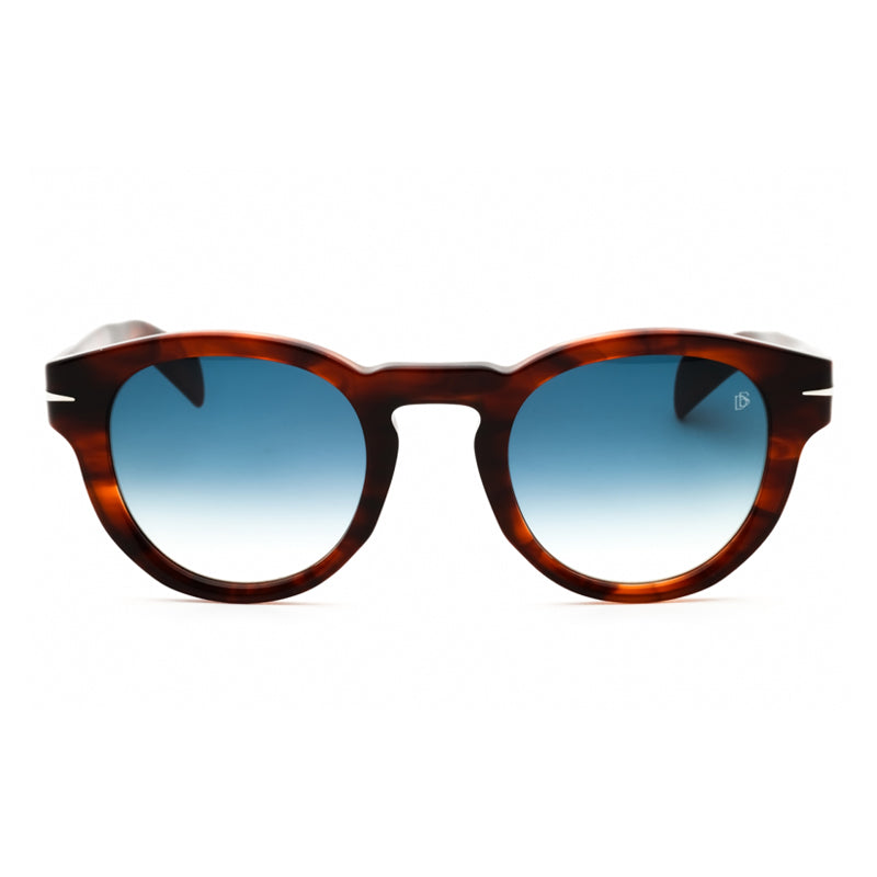 David Beckham Sunglasses Round Full Rim, Brown Striped Havana Frame and Dark Blue Gradient Lens DB7041/S0Z1508
