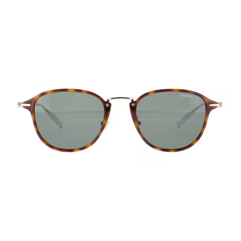 Montblanc Sunglasses Square Full Rim, Havana/Gold Frame and Green Lens MB0155S002