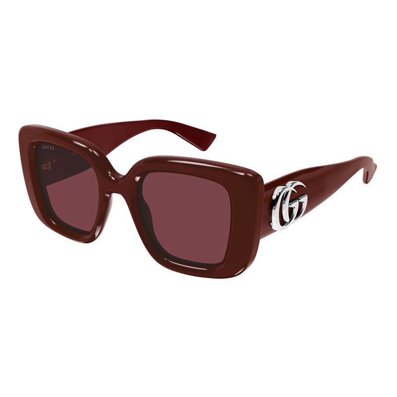 Gucci Sunglasses Square Full Rim, Shiny Solid Burgundy Frame and Solid Burgundy Lens GG1975S005