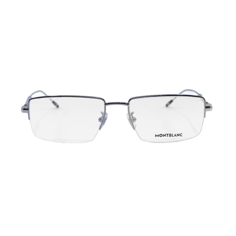 Montblanc Eyeglasses Rectangle Semi Rim, Silver Frame and Clear Demo Lens Lens MB0113O001