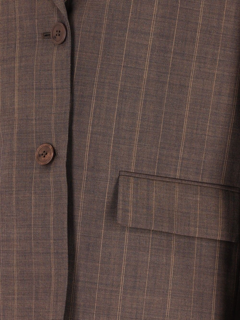 Ganni Women Brown Pinstriped Wool Blazer