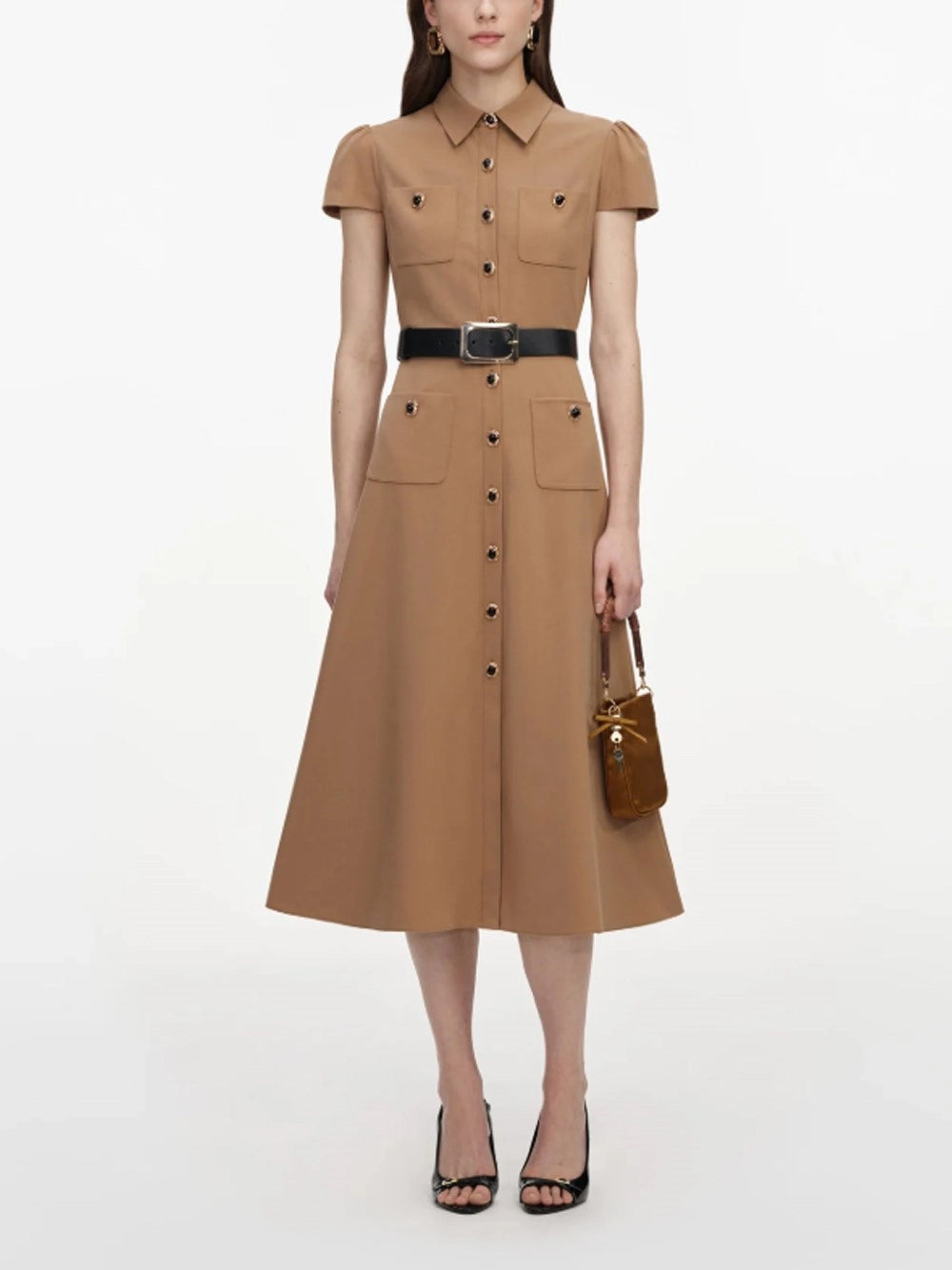 Self-Portrait Women Twill Belted Midi Dress