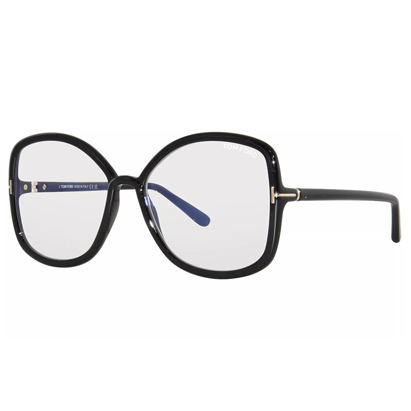 Tom Ford Eyeglasses Butterfly Full Rim, Shiny Black Frame and Clear Demo Lenses Lens FT5845-B001