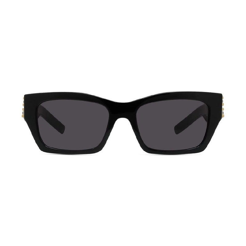 Givenchy Sunglasses Rectangle Full Rim, Shiny Black and Studs Frame and Grey Lens GV40077I01A