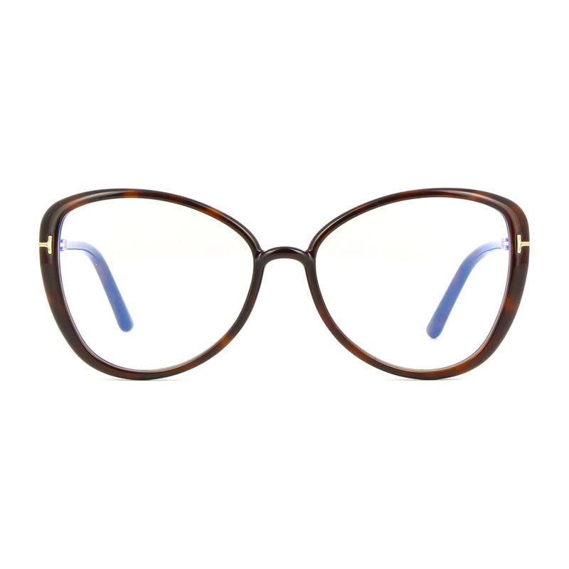 Tom Ford Eyeglasses Butterfly Full Rim, Shiny Black Frame and Clear Blue Light Block Lens FT5907-B001